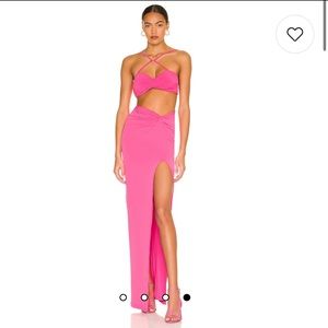 Nookie Jewel Crop & Skirt Set in Neon Pink